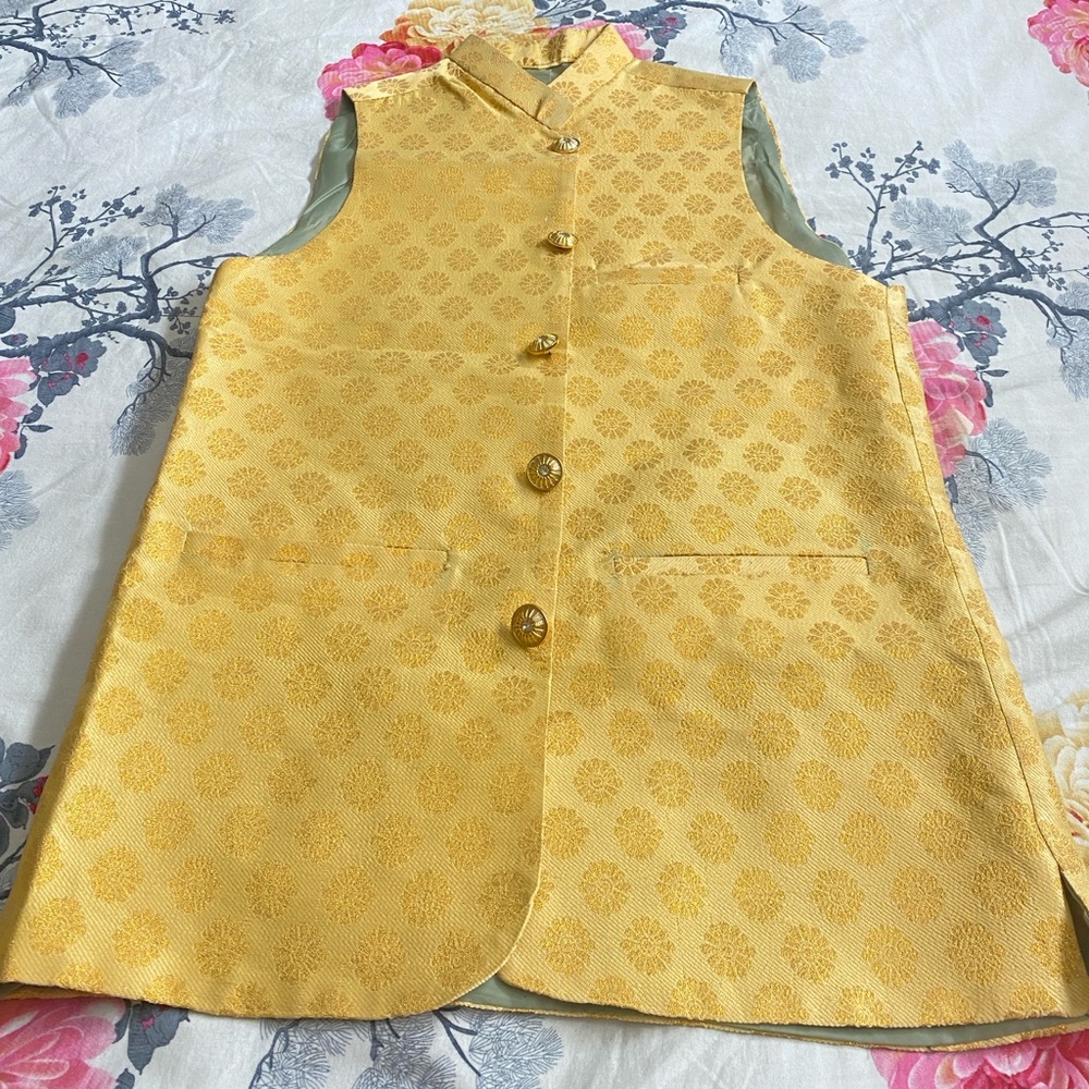 Elegant Yellow Sleeveless Vest Nehru Modi Jacket Koti for 10-11 years kids